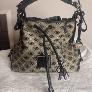 Dooney & Bourke Gold and Black Signature Drawstring Bucket Bag